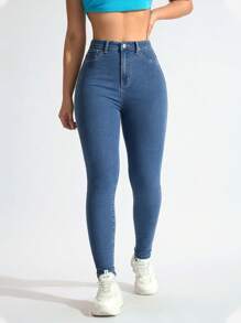 SHEIN ICON Women's Pocket Skinny Casual Versatile Denim Jeans Y2k