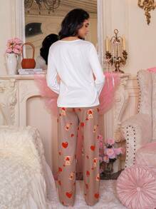 Set di pigiama da donna con motivo carino di orsetto e cuori - Multicolore - Visualizzare 2