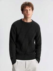 Ontre Men's Spring Solid Color Round Neck Long Sleeve Simple Pullover Sweater, Casual For Daily Wear, Valentine's Day, Holidays, New Year Party, Vacation, Commute