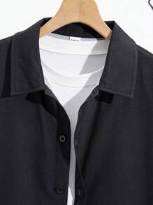 SHEIN Teen Boy Letter Pattern Pocket Shirt & Cargo Shorts Set - Black - View 4