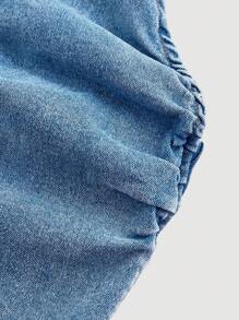 SHEIN MOD Women's Plain Denim Casual Blouse, Stylish For Daily Wear - Blue - View 4