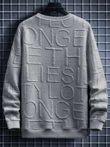 Manfinity Dauomo Men's Casual Letter Embossed Pullover Sweatshirt, Autumn/Winter - Grey - View 2