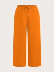 Slaydiva 2 件大码女式绿色衬衫和宽松长裤套装，休闲通勤装 - 橘色 - 查看 5