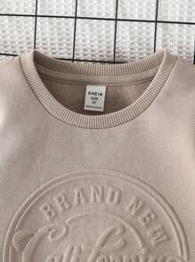 SHEIN Jonge jongen reliëf letter print effen kleur thermisch gevoerd casual sweatshirt