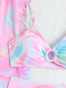 SHEIN 3pcs/Set Cute Tween Girl Colorful Front Ruched Mesh Swimwear (Printed Random)