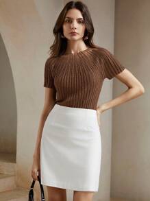 Anewsta Women's Blue Elegant Short Sleeve Rhinestone Sheer Knit Sweater Top - Camel - View 7