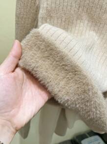 Franclia Nuevo suéter de cuello alto tejido de ajuste delgado y minimalista para mujer, otoño/invierno - Caqui - Ver 4