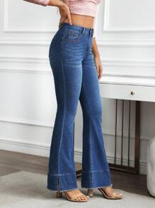 SHEIN Essnce Jeans de mezclilla casual para mujer, simple y con estilo para uso diario - Azul - Ver 4
