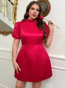SHEIN Privé 大码女式情人节红色迷你连衣裙 - 紅色 - 查看 7