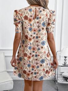 SHEIN Clasi Women's Early Spring Floral Print Short Sleeve Dress,Summer Dresses For Women - Khaki - View 2