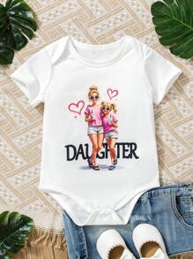SHEIN Body neonata bianco, casual, minimalista, comodo, con stampa di cartoni animati a maniche corte - Bianco - Visualizzare 6