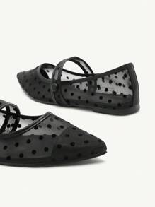 CUCCOO CHICEST Black Polka Dot Mesh Women's Pointed Toe Chic Flats Valentine's Day - Black - View 10