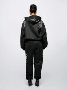 SUMWON WOMEN 水钻装饰慢跑运动服冬季秋季家居服运动服现代运动休闲两件套拉链前运动服 - 黑色 - 查看 2