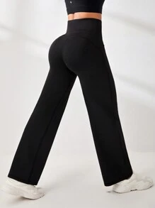 Eassivo Eassivo 女士纯色高腰口袋简约休闲运动裤 - 黑色 - 查看 3