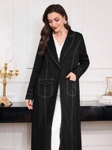 Al Najma Women's Fashionable Abaya With Collar And Visible Seam, Modest Robe - Black - View 6