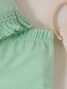 SHEIN Vintaside Kids 女婴夏季新品 3D 花朵无袖上衣 + 短裤 2 件套服装 - 綠色 - 查看 6