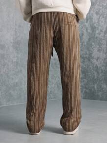 SUMWON Premium Pleated Wide-Leg Trousers With Drawstring Waist, High-Rise Vertical Striped Lounge Pants For Fall Winter Comfort Casual Wear