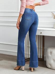 SHEIN Essnce Jeans de mezclilla casual para mujer, simple y con estilo para uso diario - Azul - Ver 3
