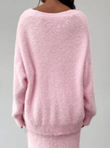 Aloruh 秋冬女款浅黄色超大落肩长袖开衫+A字长款毛衣裙两件套