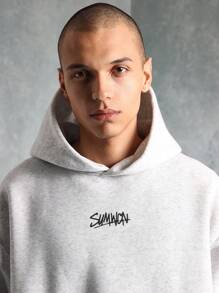 Sumwon Streetwear 连帽套头衫，带有都市图案背面印花休闲运动休闲服，超大口袋设计 - 淺灰色 - 查看 5