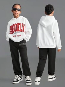 SHEIN 2 قطعة/مجموعة ملابس علوية مطبوعة للفتيات باللونين الأسود والأبيض - متعدد الألوان - مشاهدة 1