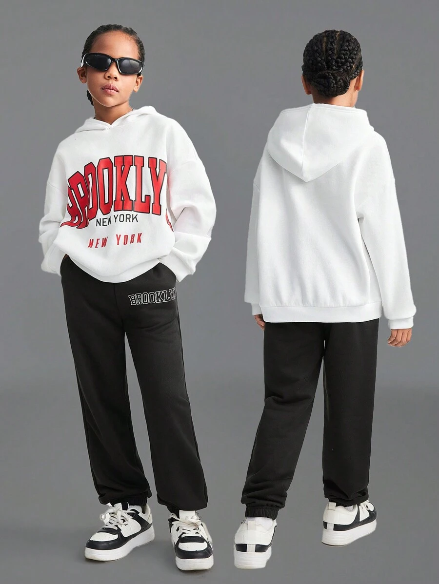 SHEIN 2 قطعة/مجموعة ملابس علوية مطبوعة للفتيات باللونين الأسود والأبيض - متعدد الألوان - مشاهدة 1