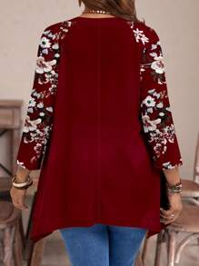 EMERY ROSE Casual Minimalist Allover Floral Print Plus Size T-Shirt