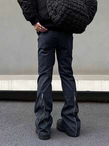 Manfinity Roghcode Men's Zipper Design Flare Leg Casual Pants - Navy Blue - View 6