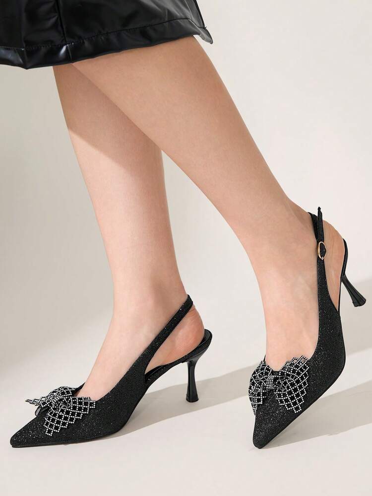 CUCCOO CHICEST ラインストーン ボウタイ スパンコール ポインテッドトゥ ハイヒールパンプス、エレガントなドレスシューズ、春のカジュアル、通勤、結婚式、優雅な春の美学、春休み、イースター、プロムシューズ