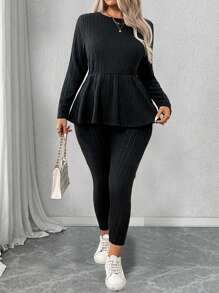 Calvaya Plus Size Women Casual Bow Decor Back 2pcs Loungewear Set Fall Cloth For Women - Black - View 6