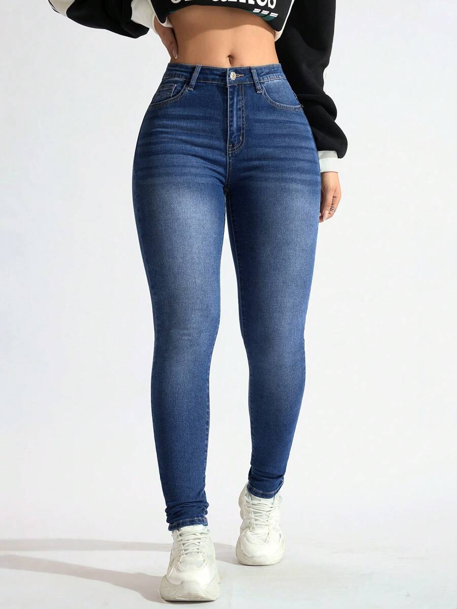 EMERY ROSE Women's Pocket Jeggings, Casual Versatile Skinny Jeans - Medium Wash - View 1