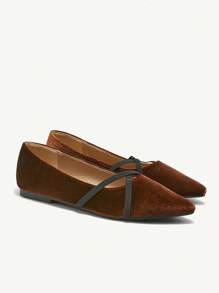 CUCCOO CHICEST Women's Pointed Toe Suede Criss-Cross Elastic Band Flat Soft Bottom Slip-On Comfortable Casual Shoes Spring Shoes - Brown - View 5