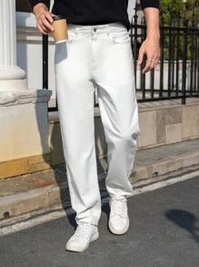 Manfinity Hypemode Plus Size Men's Casual Versatile Solid Color Jeans - White - View 5