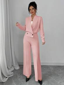 Chiquease Solid Color Loose Elegant Women Autumn Set, 2pcs Suits Long Sleeve Knit Sweater & Pants Set, Cardigan Coat Sweater Jacket Outfit