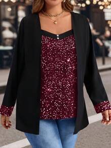 EMERY ROSE Plus Size Women's Black 2 In 1 Shirt, Autumn/Winter - Burgundy - View 6