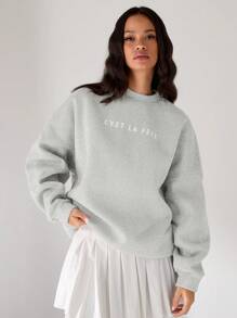 Manfinity INSISELF Unisex Knit Loose Drop Shoulder Crew Neck Pullover Sweatshirt, Suitable For Autumn/Winter - Light Grey - View 5