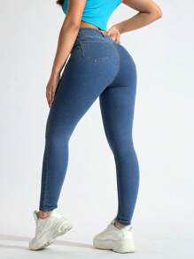 SHEIN ICON Women's Pocket Skinny Casual Versatile Denim Jeans Y2k