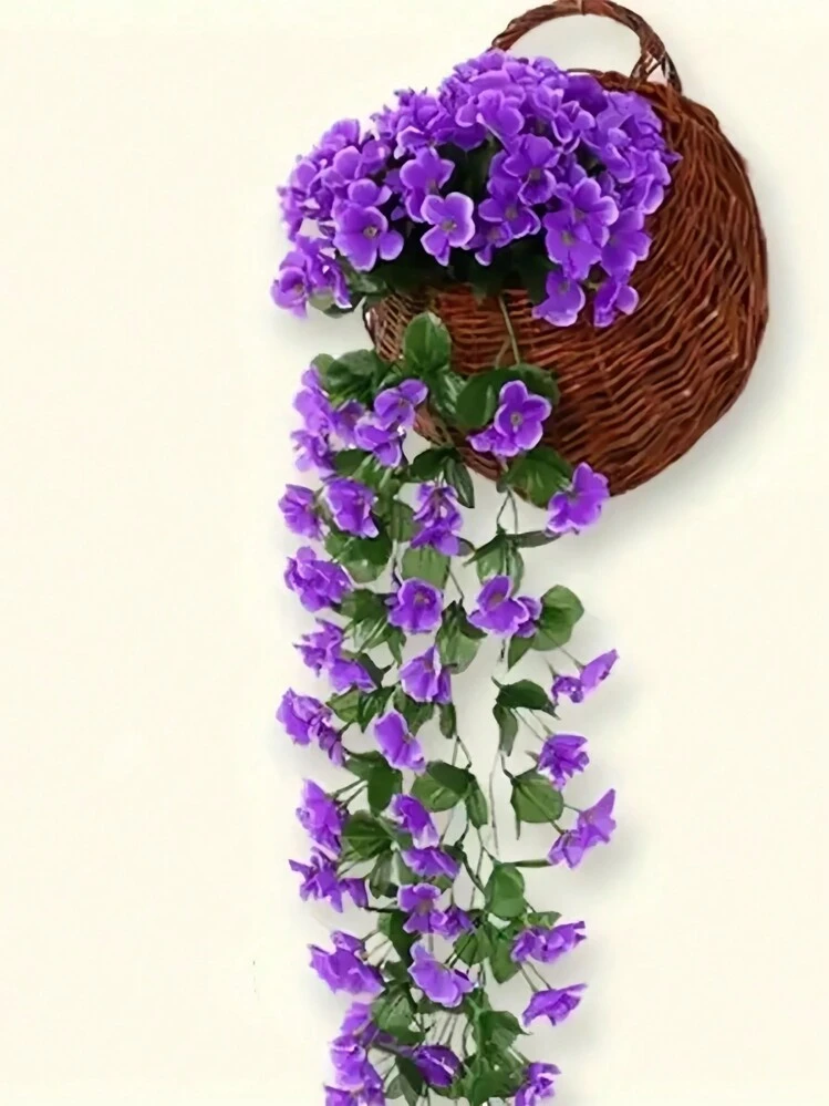 1 ramo de 85cm/33.5" Violetas colgantes de seda artificial violeta, flor de orquídea púrpura simulada realista para decoración de boda, hogar, jardín, interior y exterior (pétalos, planta colgante) - Morado - Añade 5