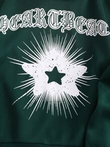 StreetHx Women Letter & Pentagram Print Hoodie And Sweatpants 2pcs Set, Casual For Autumn/Winter