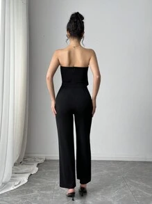 SHEIN Privé Mono de mujer con corpiño de solapa y vuelo, elegante y de moda