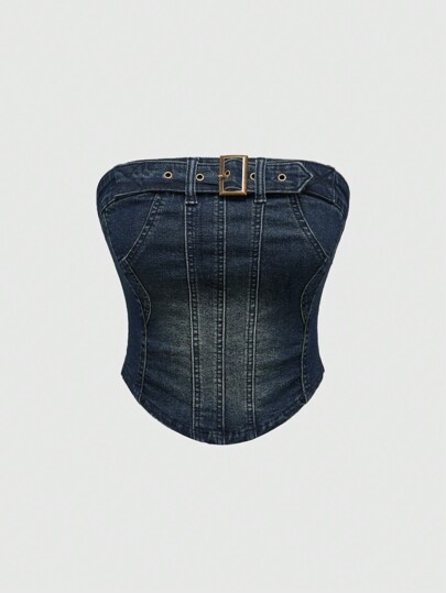 Grunge Punk Top cropped bustier de mezclilla vintage desgastado y sexy con estilo grunge