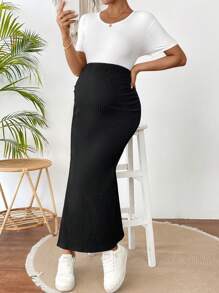 SHEIN Maternity Elastic Waist Solid Color Casual Skirt