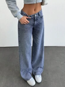 EURMUSE WOMEN WIDE LEG LOW WAIST JEANS - Medium Wash - View 6