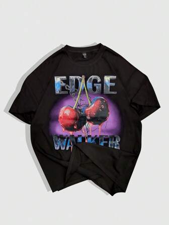 Street Life Maglietta casual da uomo a maniche corte e collo tondo con stampa a ciliegie, adatta per uso quotidiano