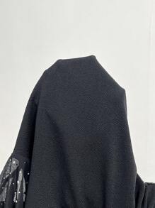 SHEIN Essnce 大码女式春夏时尚优雅性感舒适长袖透视修身黑色上衣、女士性感夜店服装、女士约会夜服装、音乐会服装、曲线派对上衣 - 黑色 - 查看 6