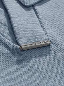 AKNOTIC Business Casual Áo thun dệt kim cổ polo tay ngắn màu trơn cho nam mặc mùa thu/đông, đi học - Màu xanh lam - Xem 6