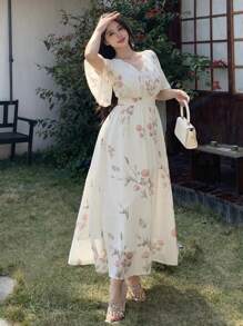 DAZY Women's V-Neck Short Sleeve Floral All Over Print Casual Dress Prom Dress Elegant Women Dresses Vacation Outfits Women - Multicolor - View 3