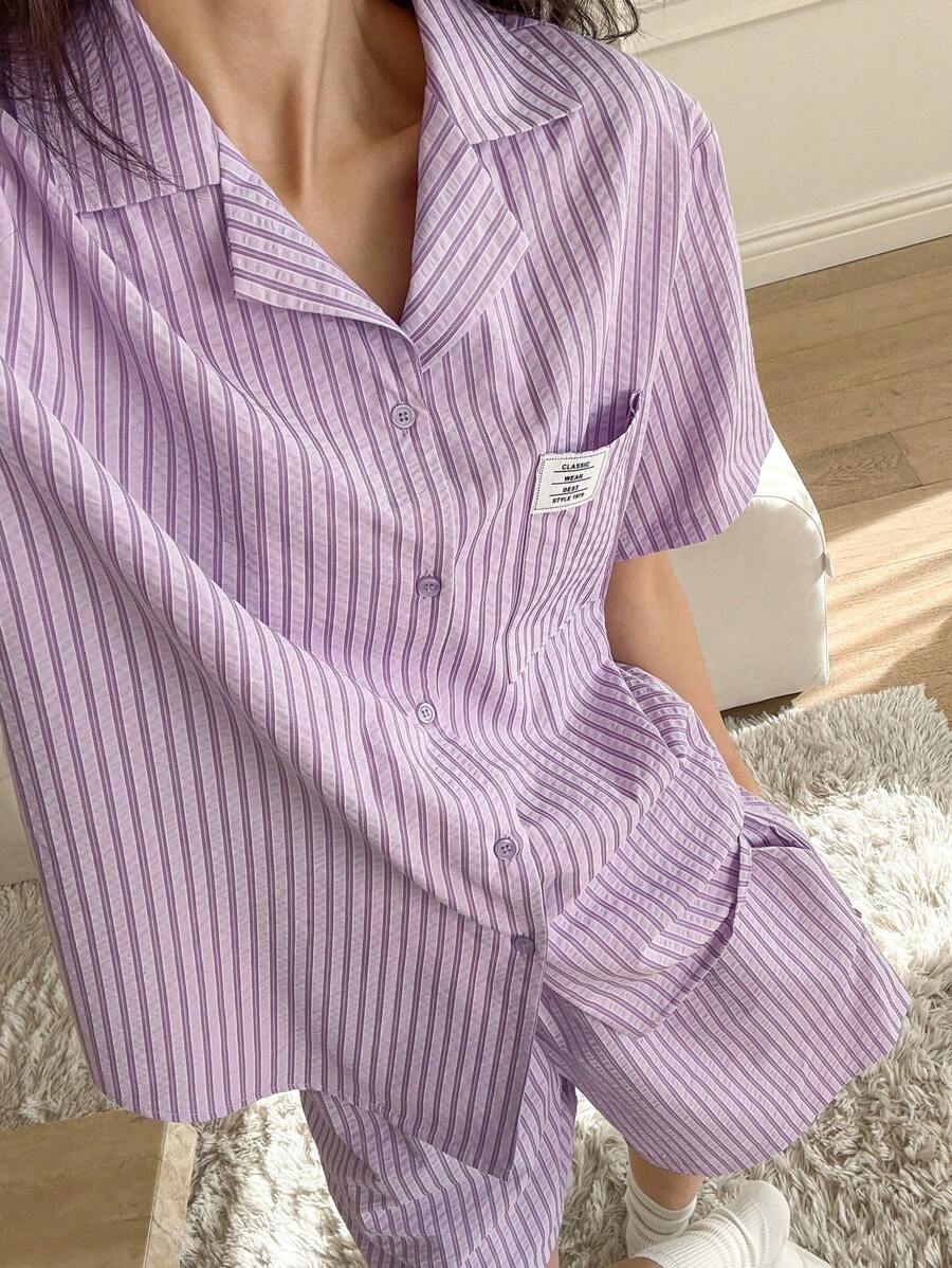 DAZY Simple Stripe Short Sleeve Shorts Pajama Set