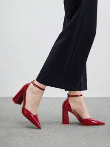 CUCCOO BIZCHIC Damskie czerwone buty z PU V-Cut ze szpiczastym noskiem, wsuwane, na co dzień, na wysokim obcasie, uniwersalne na dojazdy do pracy, randki, imprezy