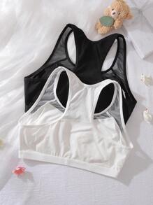 2 件装棉质青少年女童运动吊带背心日常穿着，黑色和白色 - 黑與白 - 查看 2